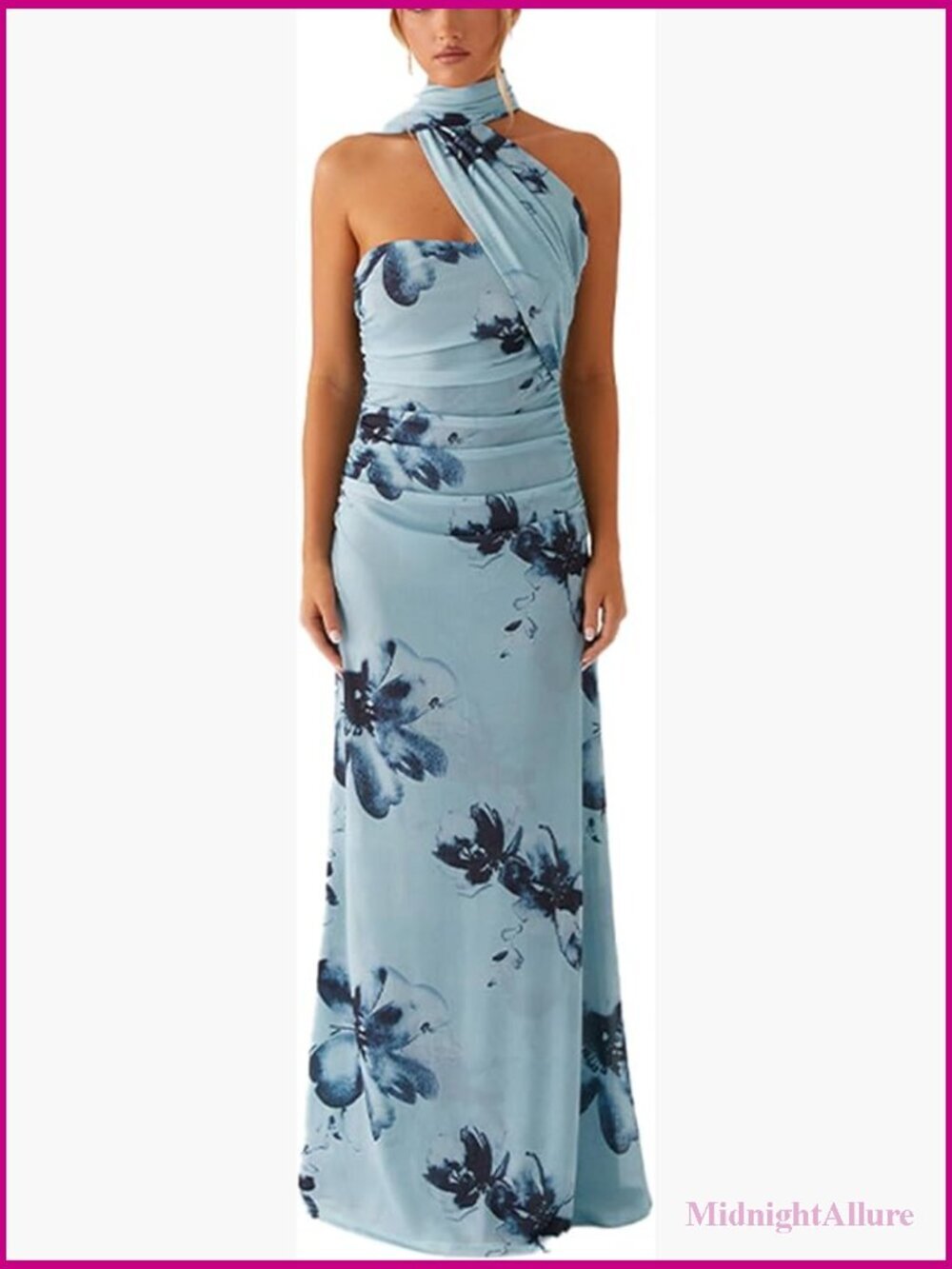 Strapless Floral Maxi Dress with Scarf Bodycon Sheath Wedding Guest